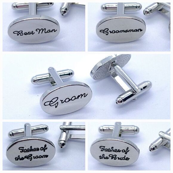 BEST MAN Wedding Cufflinks Silver Engraved Bridal Party Formal Tuxedo Cuff Links - Picture 6 of 7